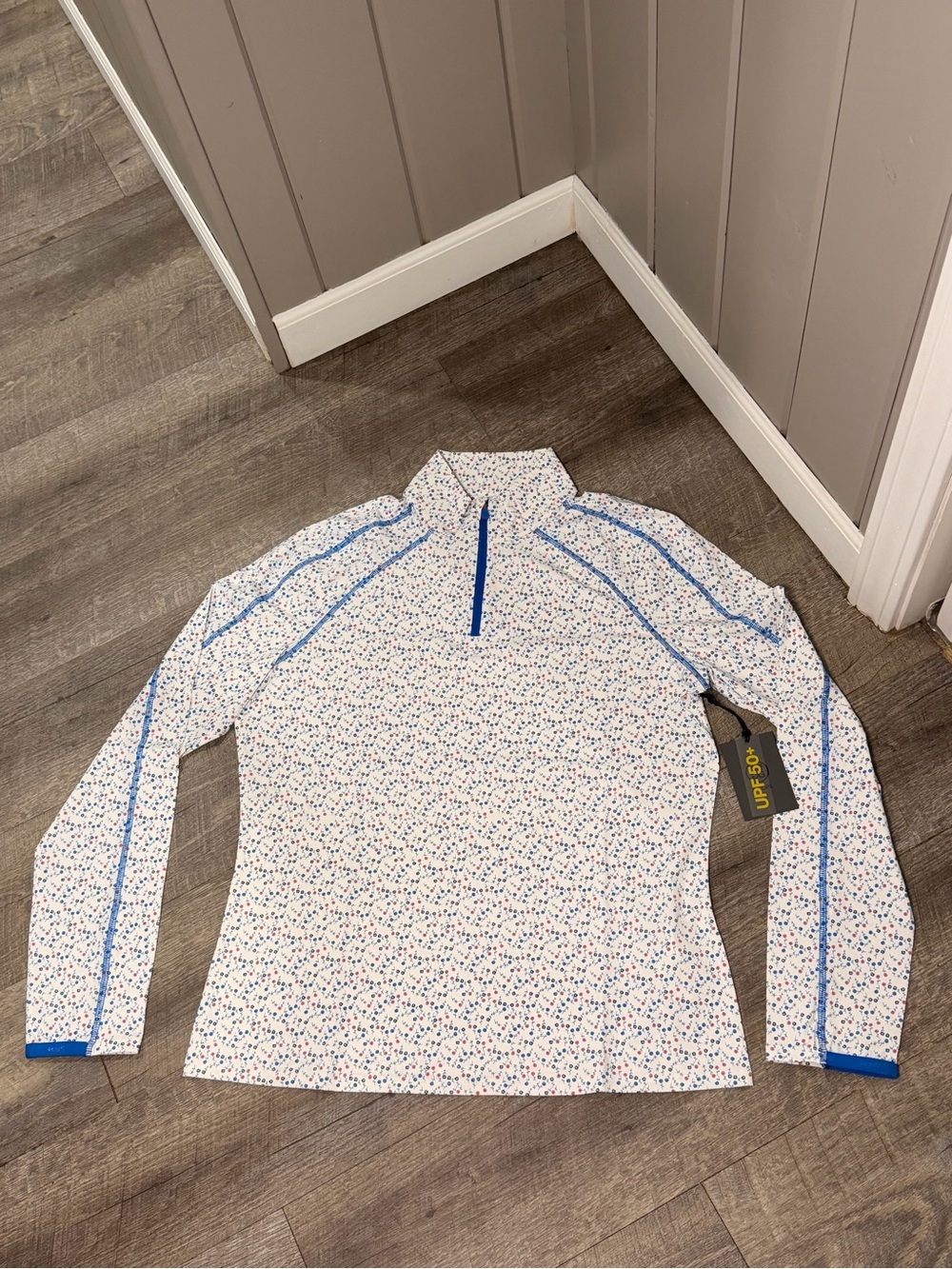 G/FORE SILKY TECH NYLON QUARTER ZIP with White Floral Print Large